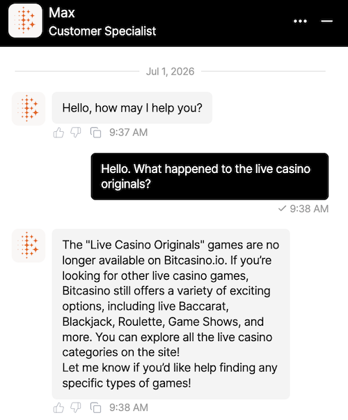 conversation with live support agent