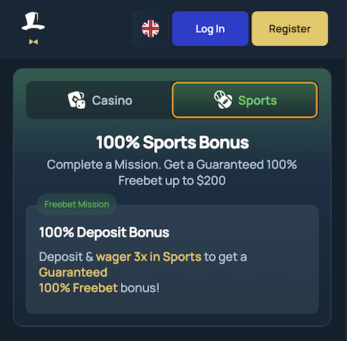 100% sports bonus free bet up to $200 with 3x wagering