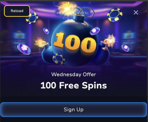 wedneseday offer 100 free spins reload bonus