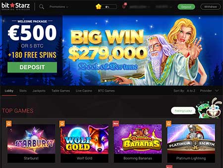 The lobby of BitStarz Bitcoin and Cryptocasino. BitStarz offers a great no deposit bonus of 25 free spins with no deposit.