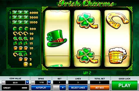 Irish Charms slot game from Pragmatic Play in FortuneJack casino game selection.
