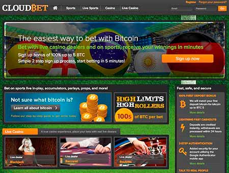 The lobby of Cloudbet, one of the best Bitcoin Sportsbetting sites.