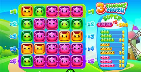This is 3 Charms Crush 5-reel slot game from iSoftBet.