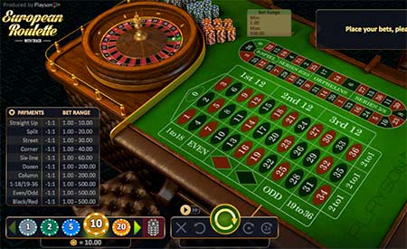 This is European (French) roulette with track from Playson game provider. Note the "race track" next to the standard roulette betting slots. This game is playable for example at FortuneJack casino.