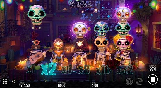 Esqueleto Explosivo 2 slot by Thunderkick. Esqueleto Explosivo 2 slot by Thunderkick.