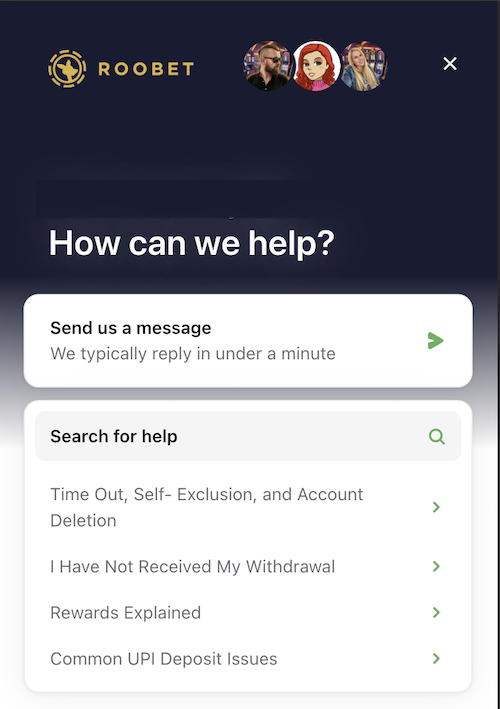 live chat and faq support at roobet
