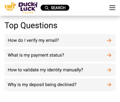 frequently asked questions at ducky luck casino