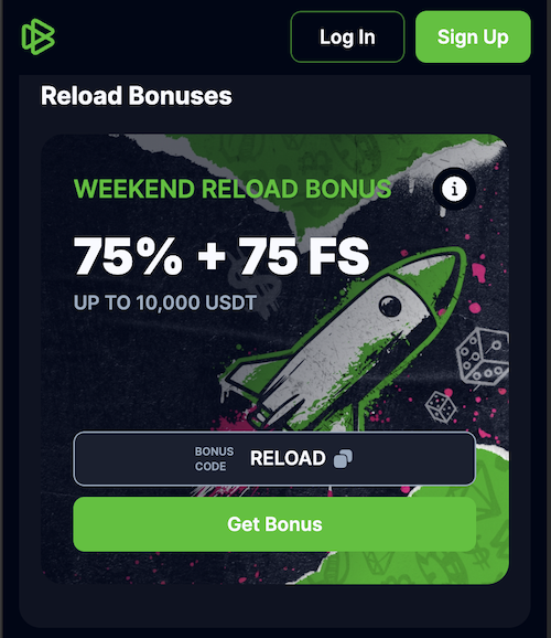 casino reload bonus 75% + 75 free spins