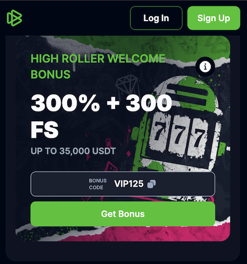 300% high roller bonus + 300 free spins