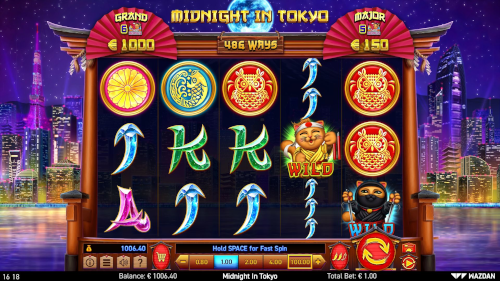 The base game displaying the 2 Wild symbols in Midnight in Tokyo slot The base game displaying the 2 Wild symbols in Midnight in Tokyo slot