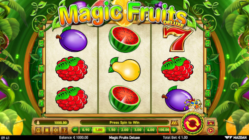 The fruity 3x3 reel grid in Magic Fruits Deluxe slot The fruity 3x3 reel grid in Magic Fruits Deluxe slot
