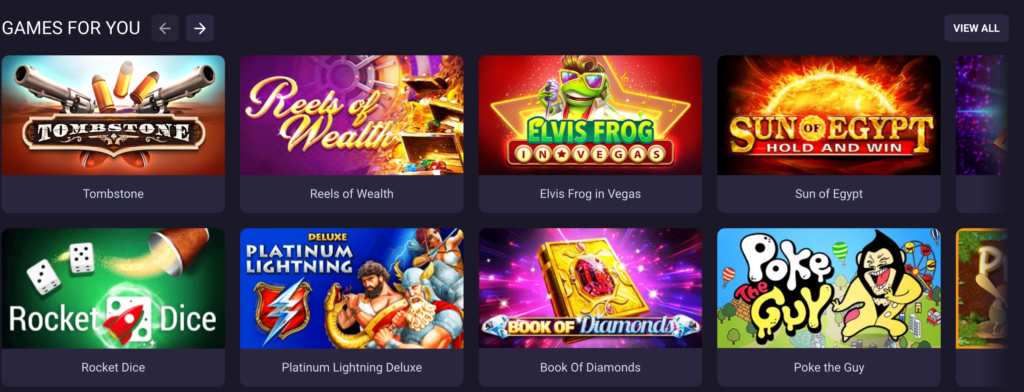 Games recommended for me after finishing the survey on BitStarz