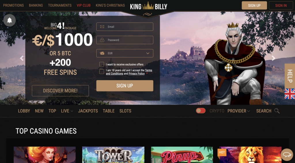 King Billy Casino King Billy crypto casino homepage