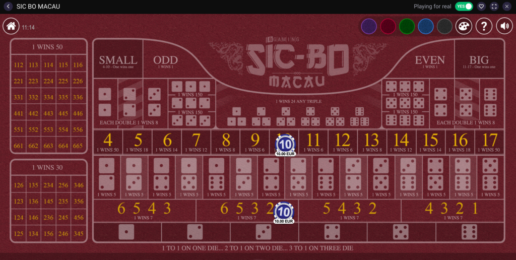Sic Bo Macao red background at BitStarz