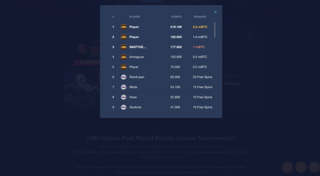 mbit casino races