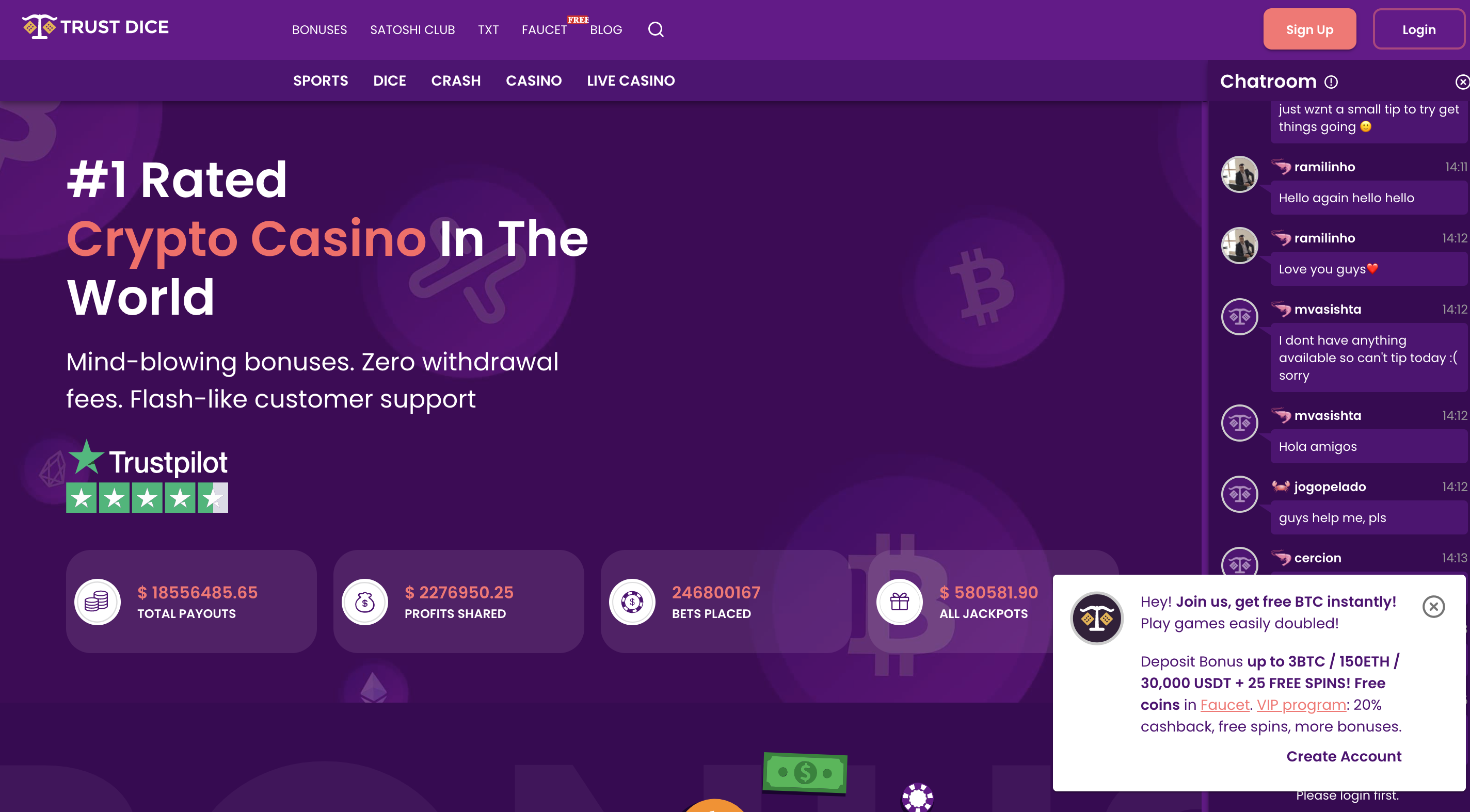 bitcoin live casino trust dice