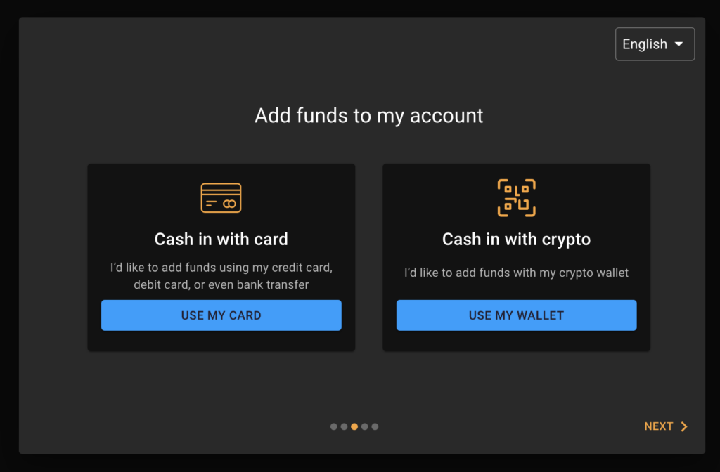 Cloudbet account registration – funds can be added using a CreditCard or Crypto wallet