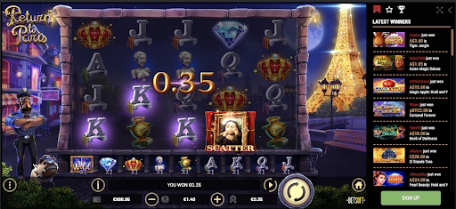 Demo mode Return to Paris slot by Betsoft at King Billy Casino