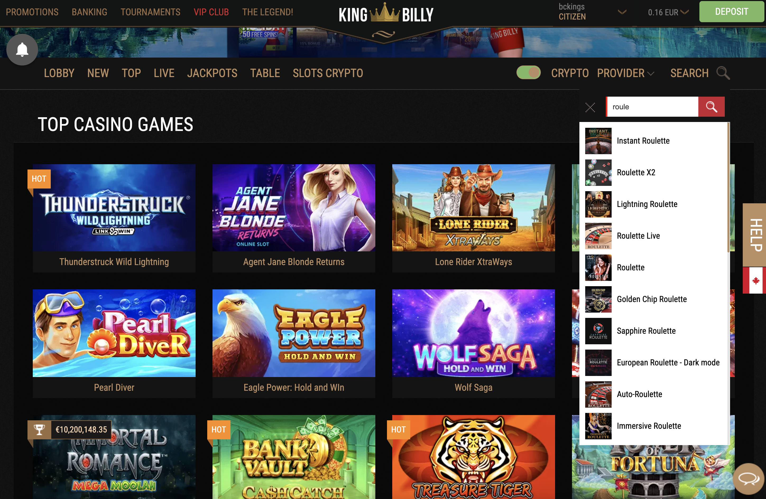 King Billy Casino - Roulette search