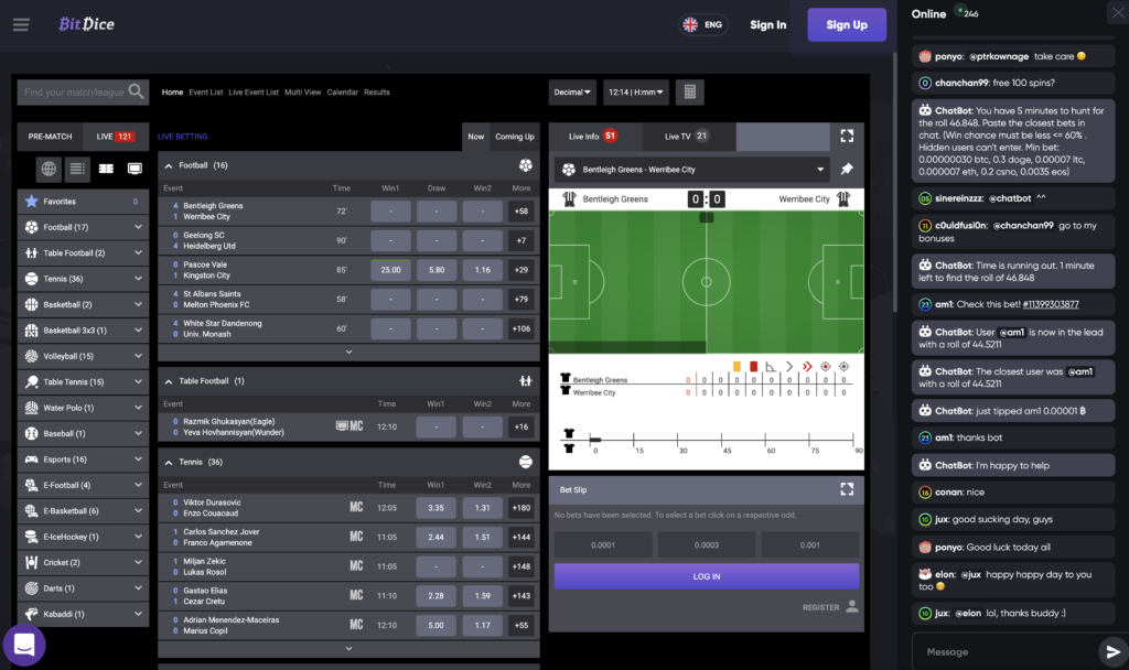 BitDice live matches - 121 currently