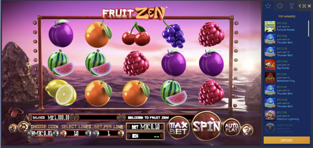 Fruit Zen Bitcoin Slot game in BitcoinPenguin which offers good Bitcoin casino bonus deals.