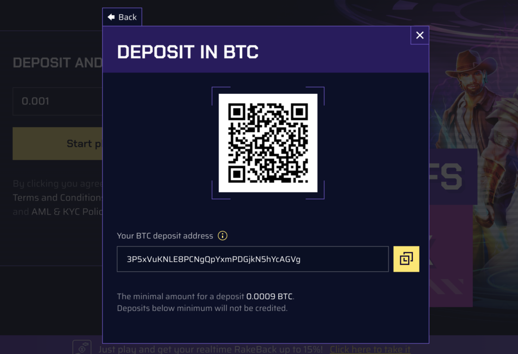 If you are looking to deposit BTC for example, this is what you will see