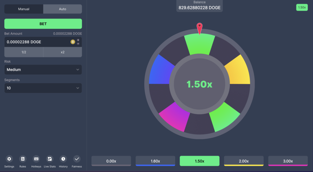 Screenshot from Wheel at BitStarz