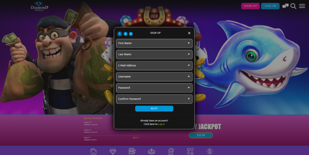 Diamond Reels sign up