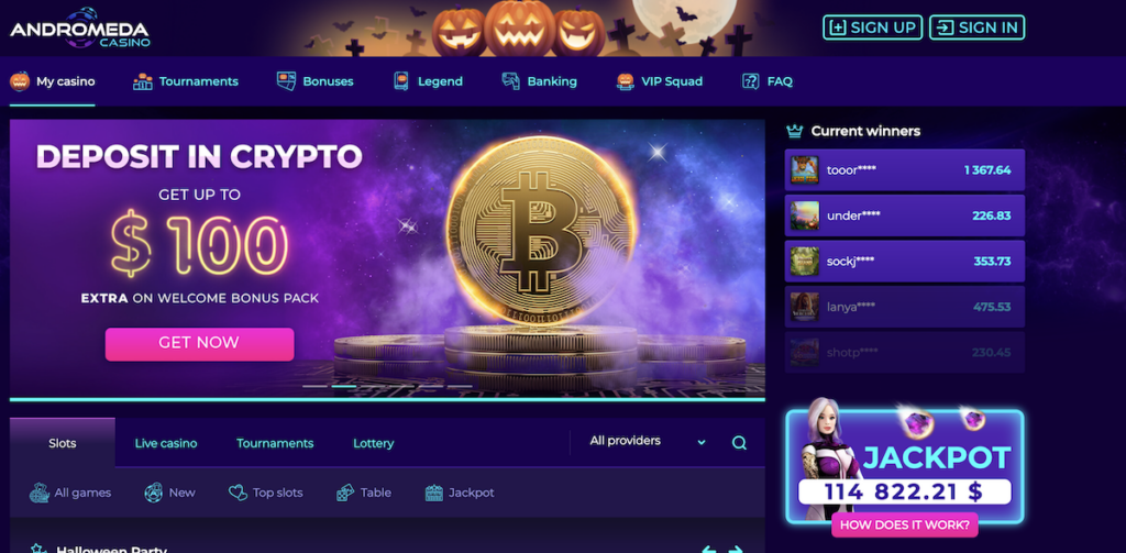 crypto bonus banner at Andromeda Casino