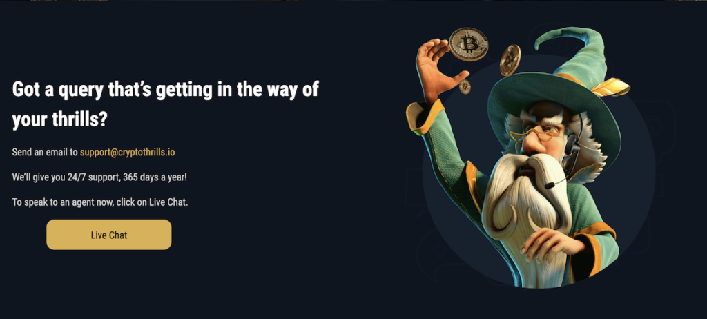 customer support page at cryptothrills casino
