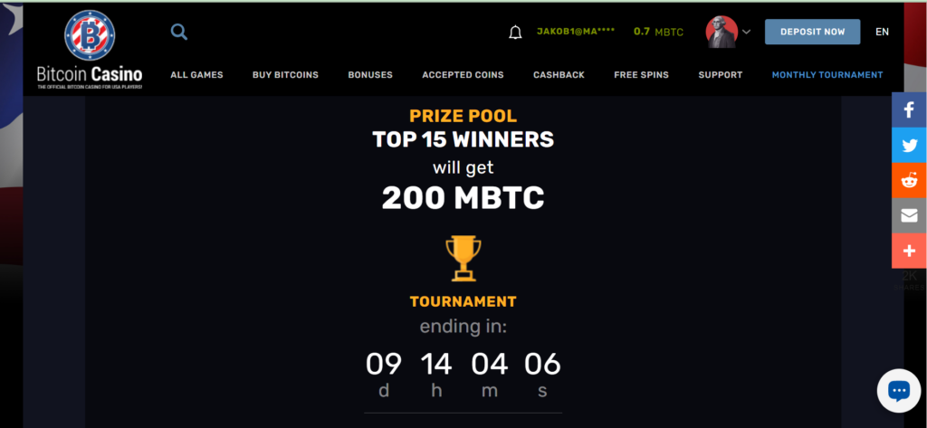BitcoinCasino’s 200 mBTC Monthly Tournament