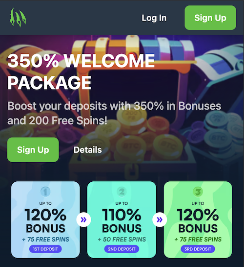350% welcome bonus + 200 free spins