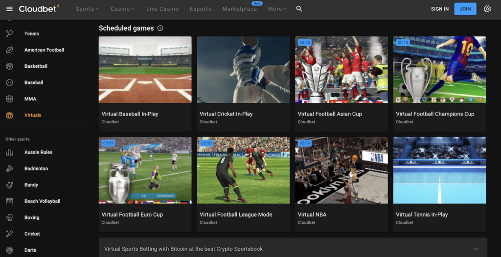 virtual sports at cloudbet