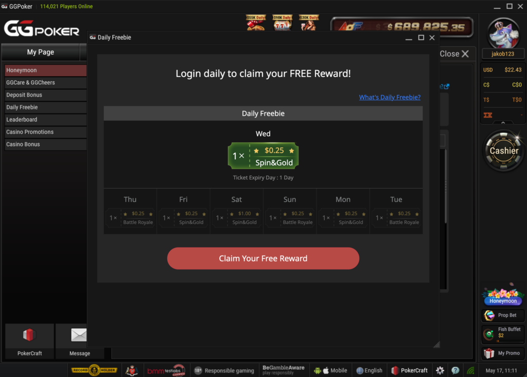 GGPoker’s Daily Freebie Reward