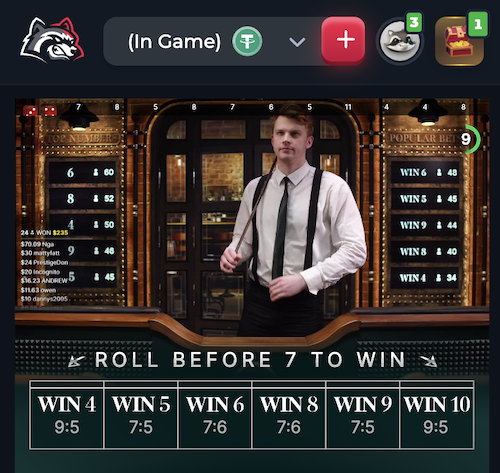 live dealer craps game at betfury