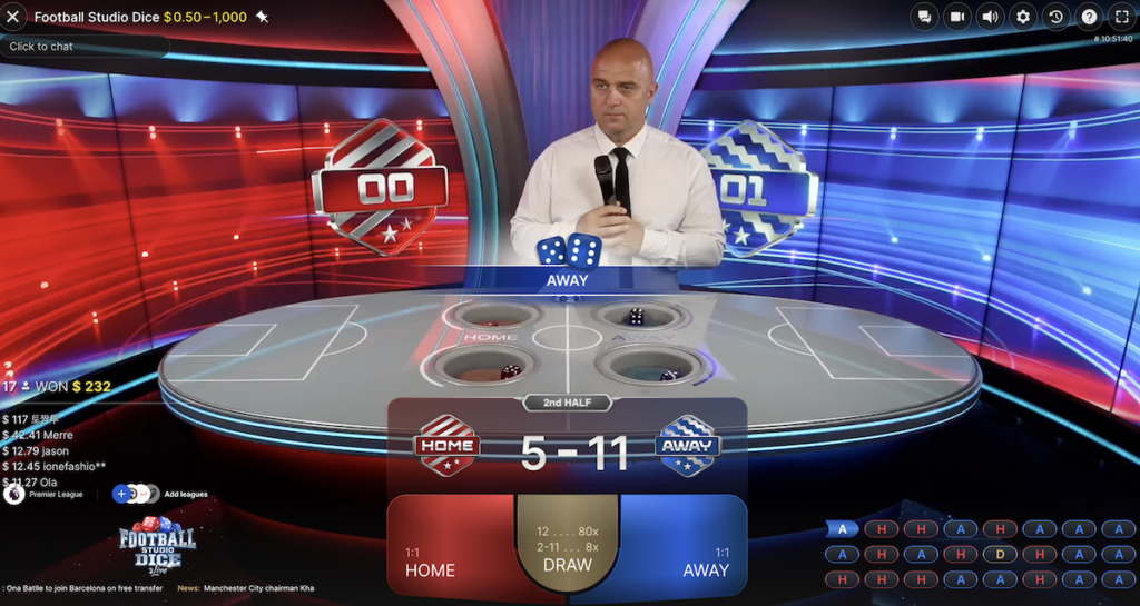 Football Studio Dice casino game