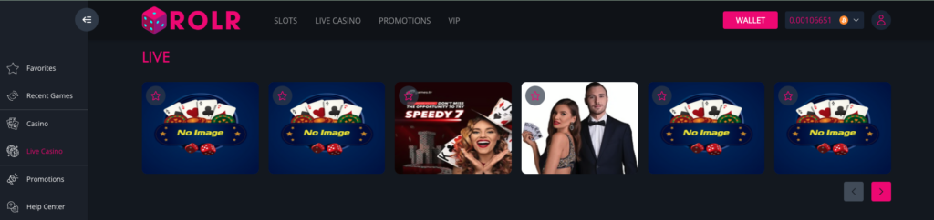 ROLR’s Live Casino Section
