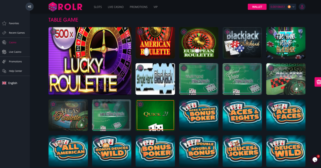 ROLR’s Table Game Selection