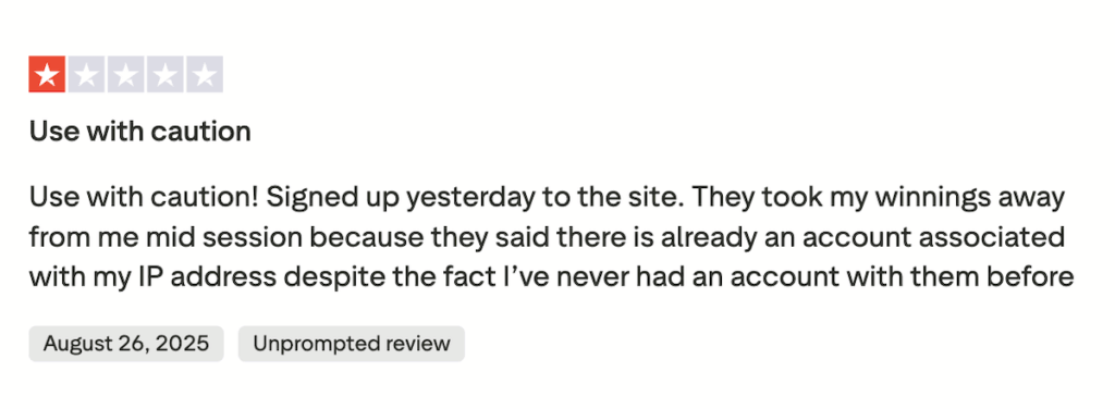 negative review of bitstarz posted on trustpilot