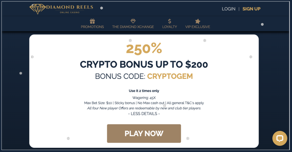 The Diamond Reels 250% Crypto Bonus