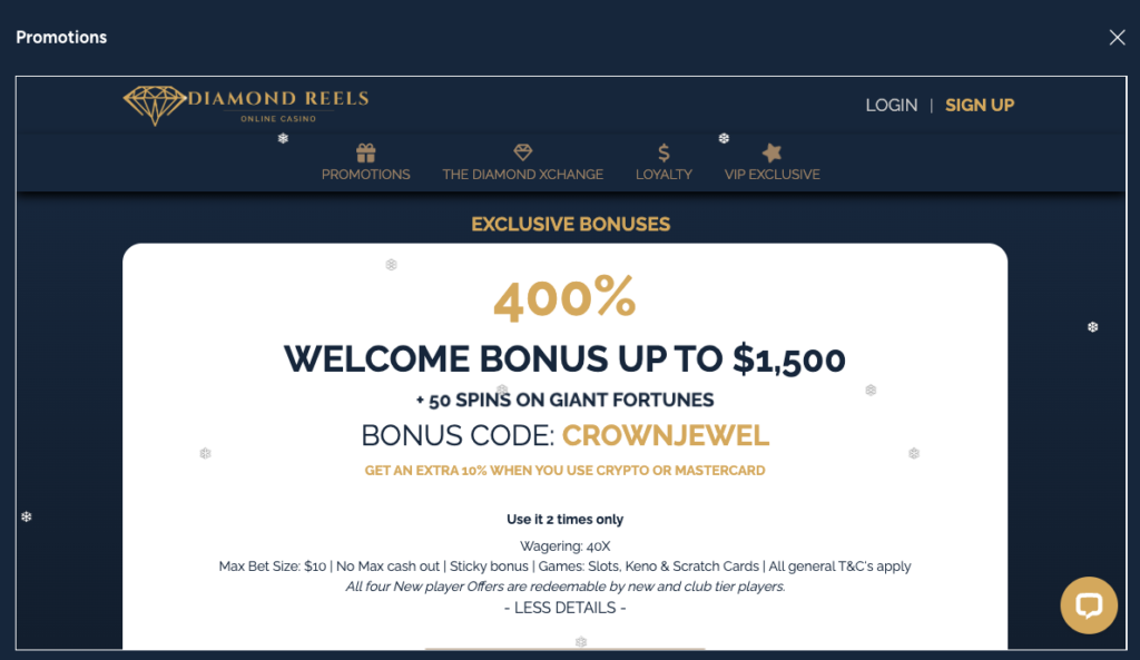 Diamond Reels 400% Welcome Bonus