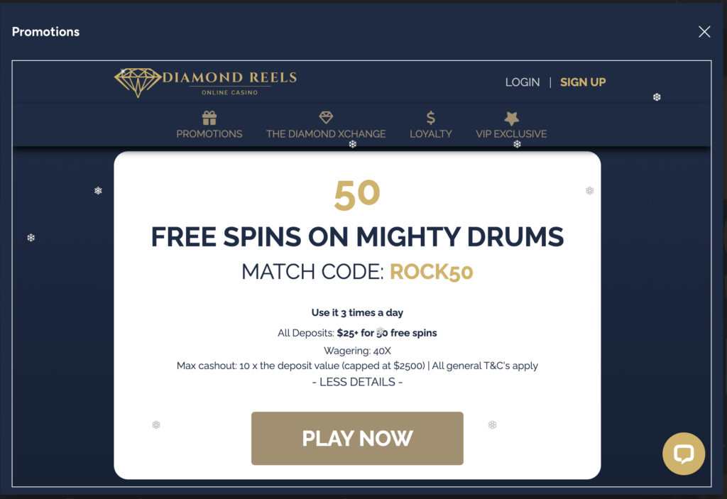 The Diamond Reels 50 Free Spins Bonus