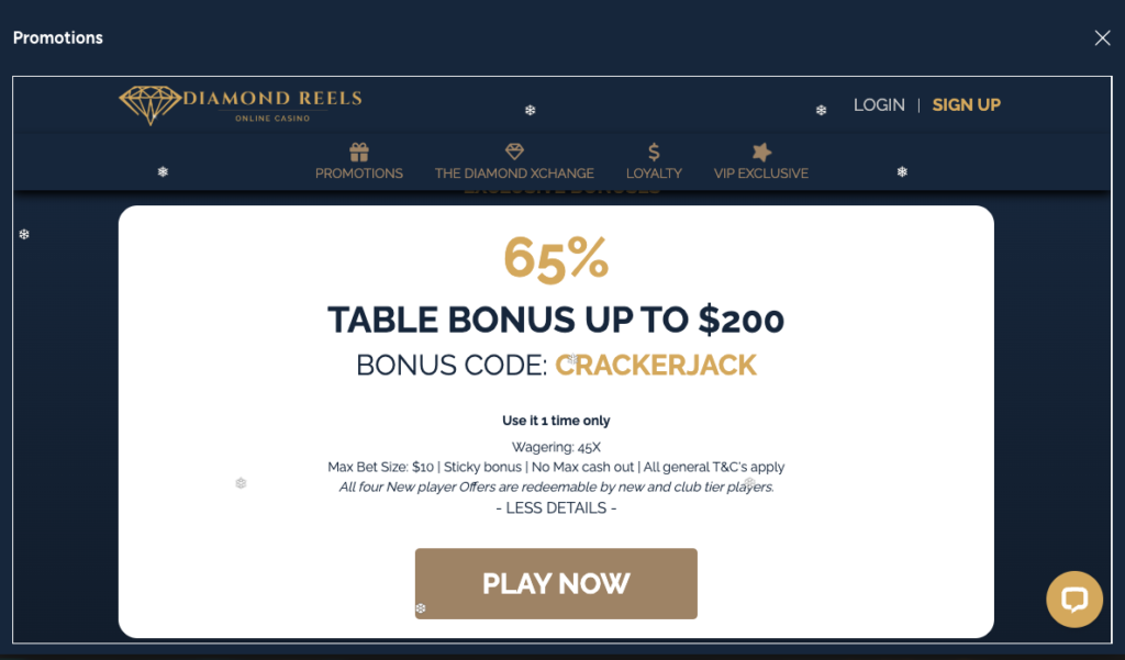 The Diamond Reels 65% Table Bonus