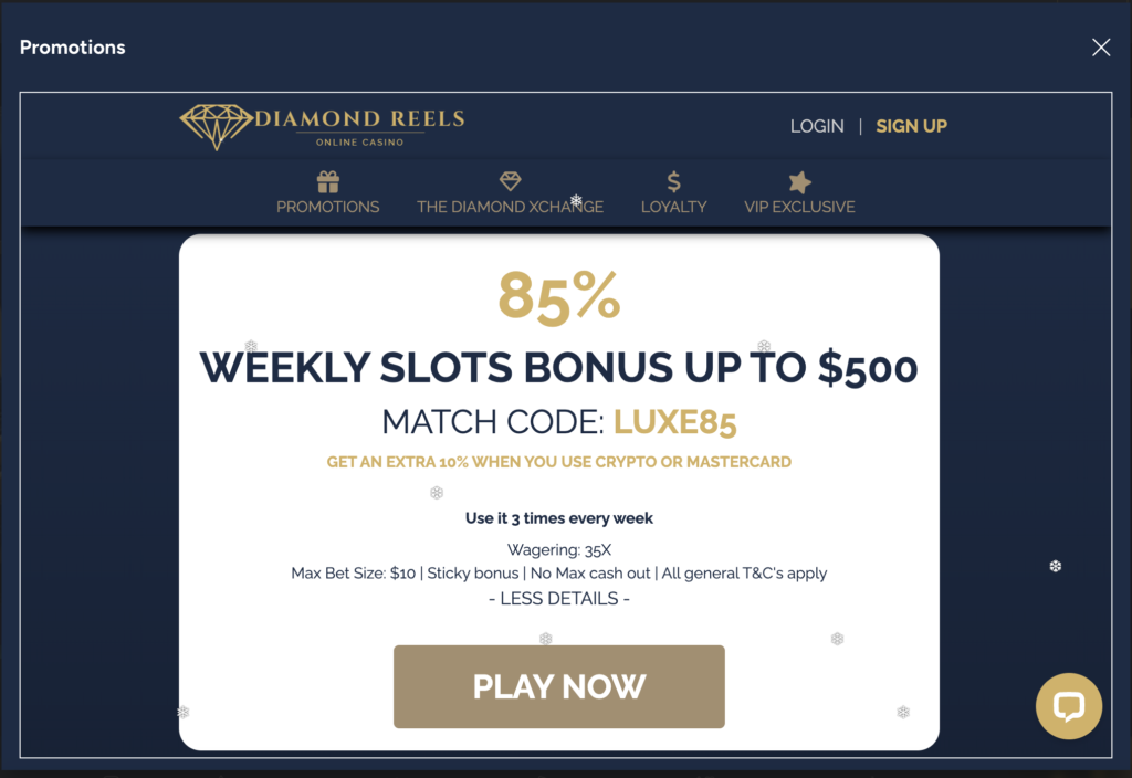 Diamond Reels 85% Slots Bonus