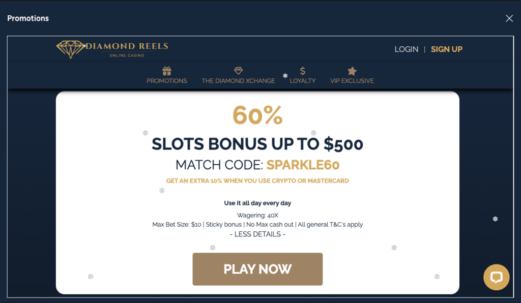 Diamond Reels 60% Slots Bonus