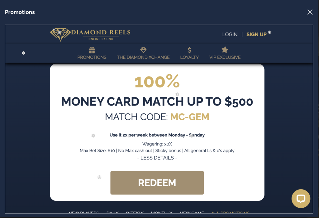 The Diamond Reels Money Card Bonus