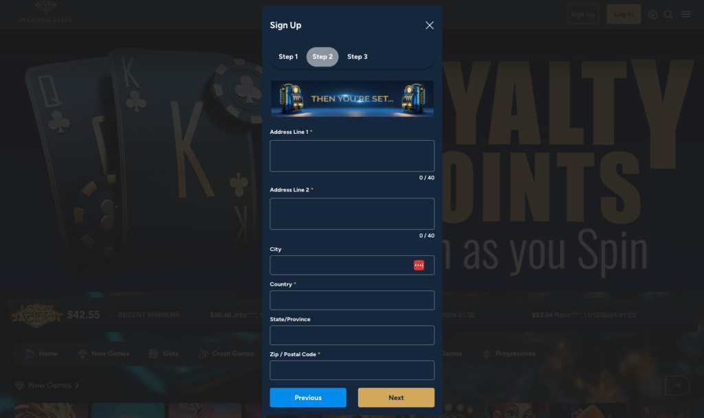 Diamond Reels Signup