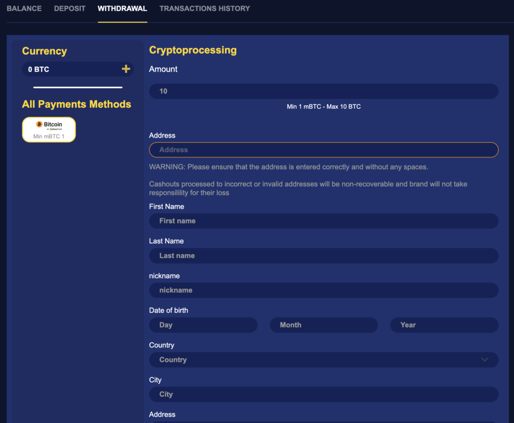 Fill in your info and make a withdrawal