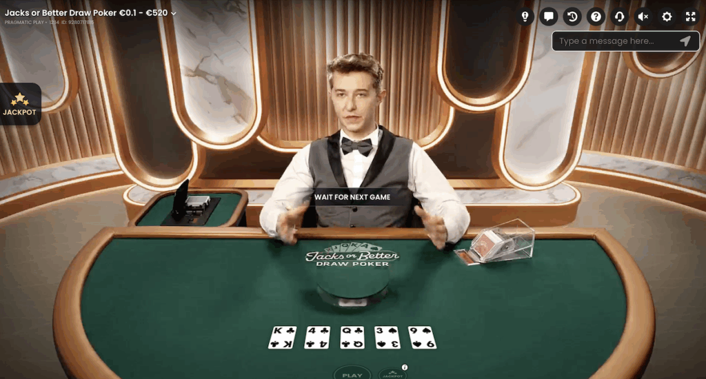 Jacks or Better Draw Poker live casino game