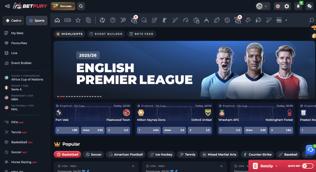 sports betting at betfury